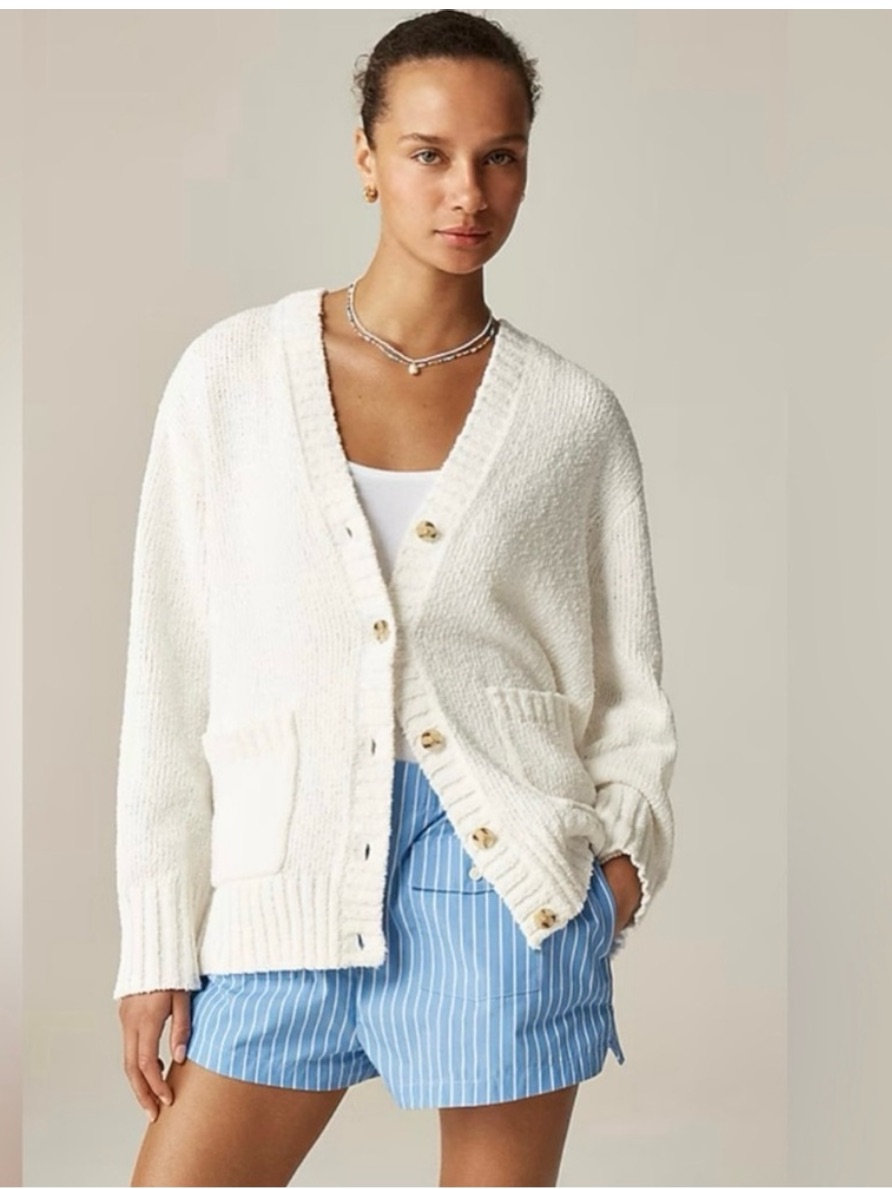J. Crew Women’s Marina V-Neck Knit Relaxed Fit Cardigan Button Front Medium